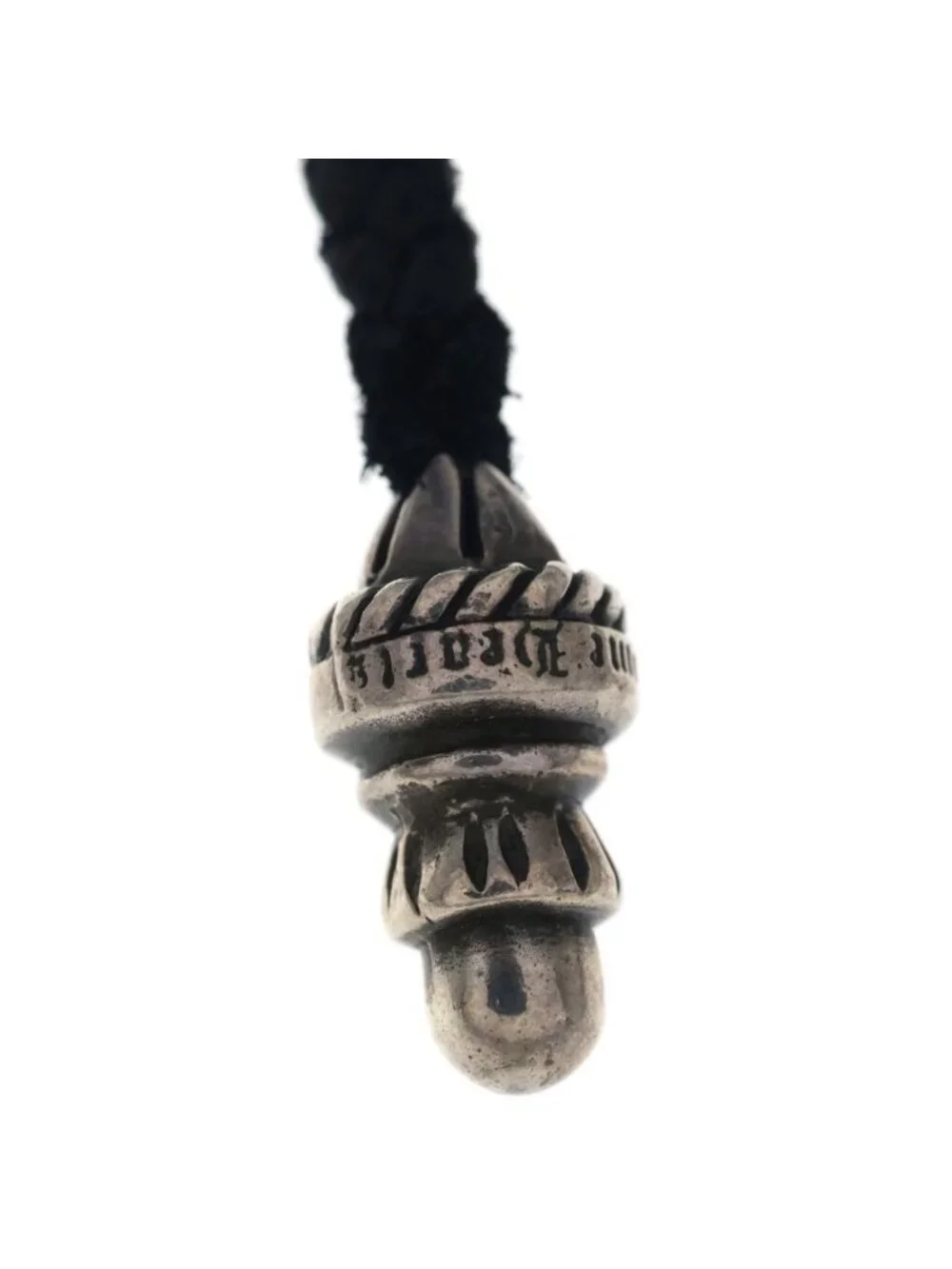 Chrome Hearts Leather Braid Boro Chip Blade Necklace Black Silver